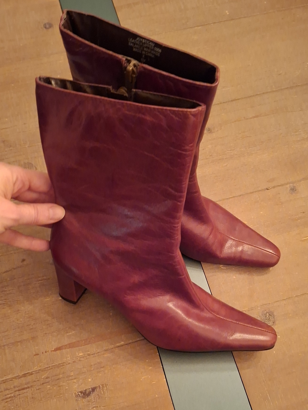 Nine West 90's/Y2K Leather Square-point Toe Cognac Heeled Boots (Size US 6)